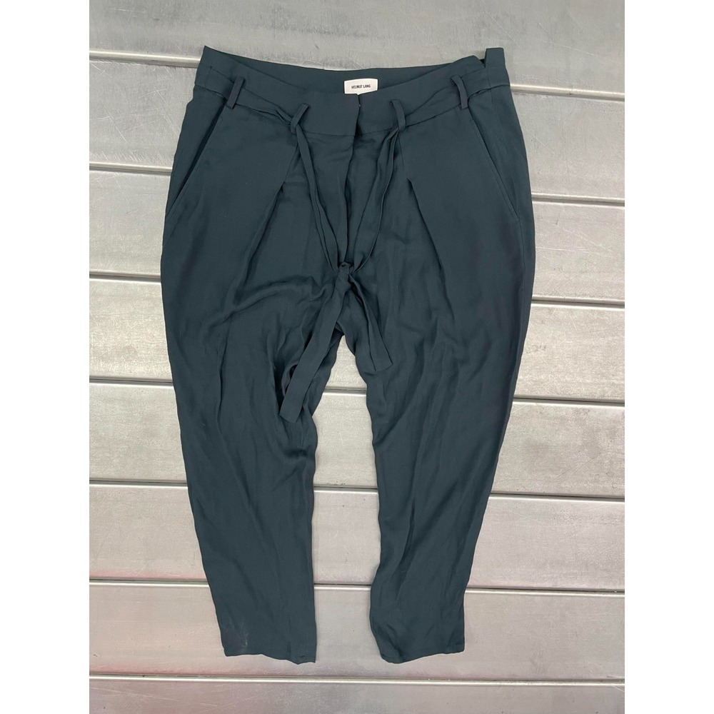 Helmut Lang‎ Cropped Pants Womens 10 Cavern Blue Flash Draped Silk Blend NWT